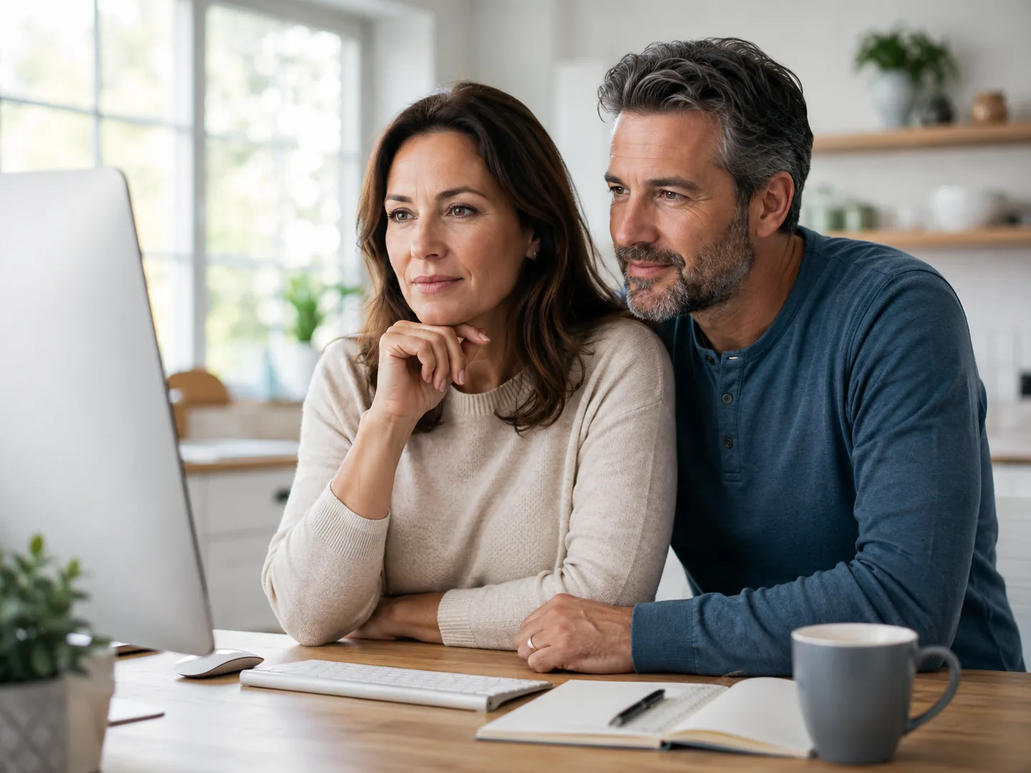 Couple completing telehealth weight loss consultation from home